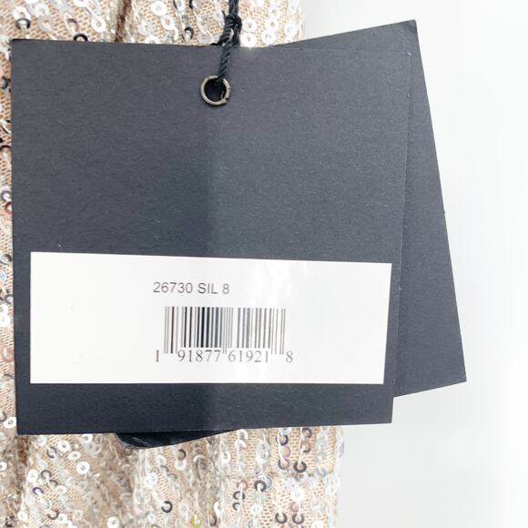 MAC DUGGAL Dress Size 8 Evening Gown Sequin Silver Cream NEW One Shoulder Puff - Picture 7 of 8